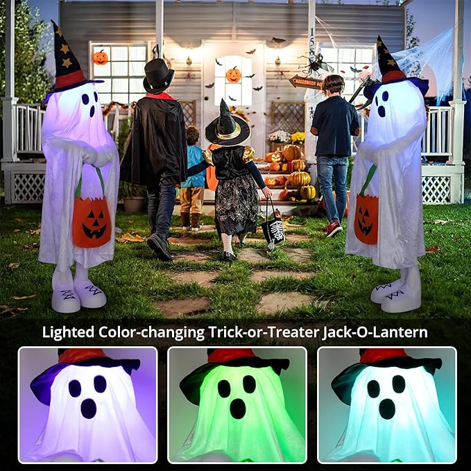 Halloween Decorations Ghost Decor Light-Up Color-Changing Spooky Ghost Porch Decorations Trick or Treater with Candy Pocket, Ghost Halloween Decor for Yard Lawn Home Indoor Outdoor 1PACK 38" H
