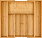 VaeFae Premium Bamboo Drawer Organizer, Expandable Silverware Drawer Organizer, Cutlery Tray with Dividers for Kitchen Utensils (Natural, Large)