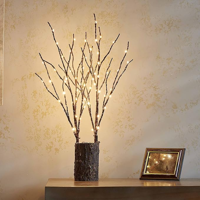 Birchlitland Lighted Brown Branches 18IN 70L Warm White Fairy Lights, LED Willow Branch Lights with Timer Battery Operated for Home Bedroom Living Room Vase Decoration
