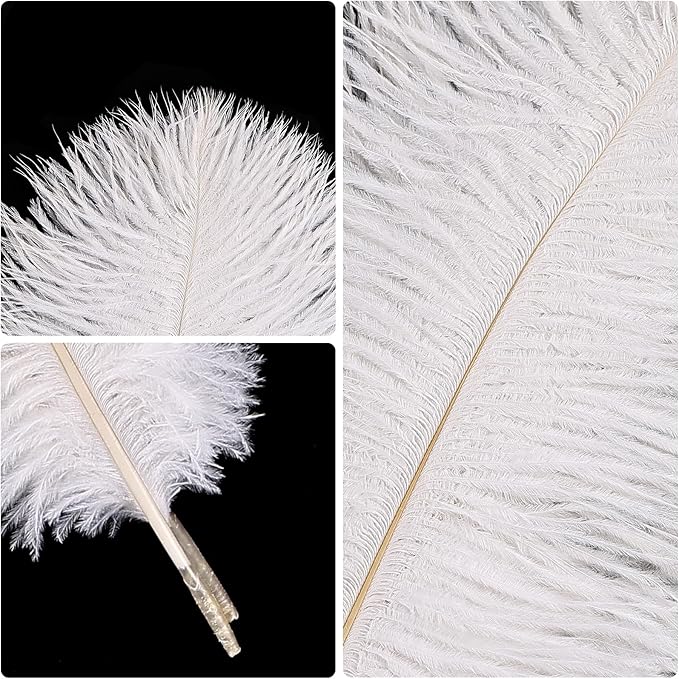 THARAHT White Ostrich Feathers 12pcs Natural Bulk 10-12Inch 25cm-30cm for Crafts Wedding Party Centerpieces Easter Gatsbi and Christmas Tree Decoration Feathers