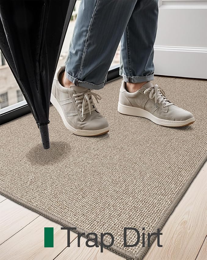 LUMI Indoor Door Mat 32"x47", Ultra Thin Low Profile Non-Slip Doormat for Home Entrance, Absorbent & Stain-Resistant Welcome Mats, Washable Entryway Mat for Front Door, Patio, Porch, Khaki