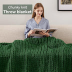 Chunky Knit Throw Blanket, 60''*80'' Knitted Throw Chenille Yarn for Bed Couch, Handmade Grass Green Crochet Big Thick Blanket, Machine Washable Cute Comfy Blanket for Home Decor