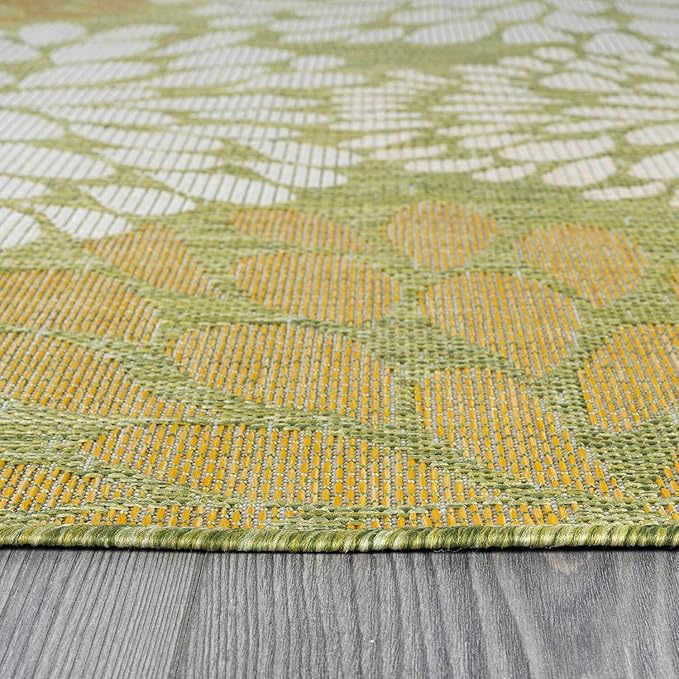 Beverly Rug Outdoor Rug 9x12 Modern Exotic Tropical Leaf Area Rugs for Indoor and Outdoor Patio Deck Porch Garden Water Resistant Washable Outside Carpet (9 x 12 Green)