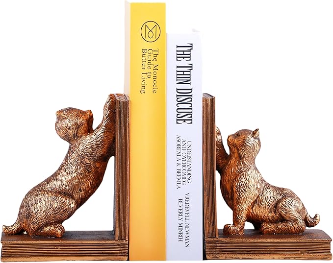 Book Ends for Shelves to Hold Books Heavy Duty,Decorative Bookend for Bookshelf Décor,Cute Animal Cat Book Stopper Cat Statues for Home, Office Desk Decoration,1pair