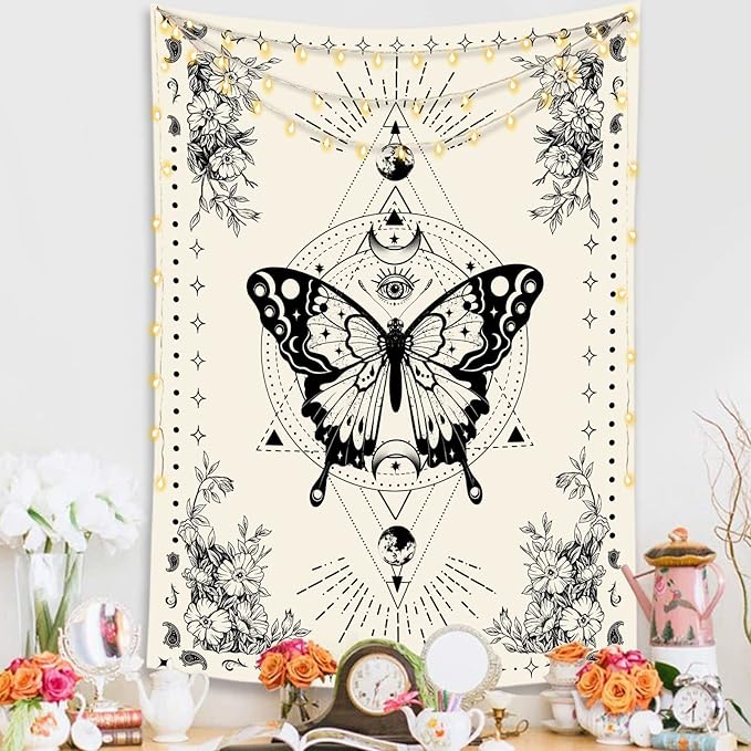 Lunerfex Boho Butterfly Tapestry Small Tapestry Tarot Tapestries Moon Phase Aesthetic Tapestries Wall Hanging for Bedroom and Living Room Decor Butterfly 36×48 Inches