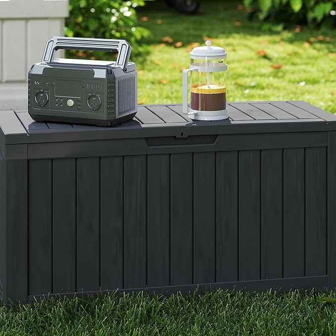 80 Gallon Outdoor Storage Box with Wheels, Waterproof Lockable Resin Deck Box Patio Storage Bin for Pool Accessories Cushion Furniture, Garden Tools, UV-Resistant Outside Delivery Black