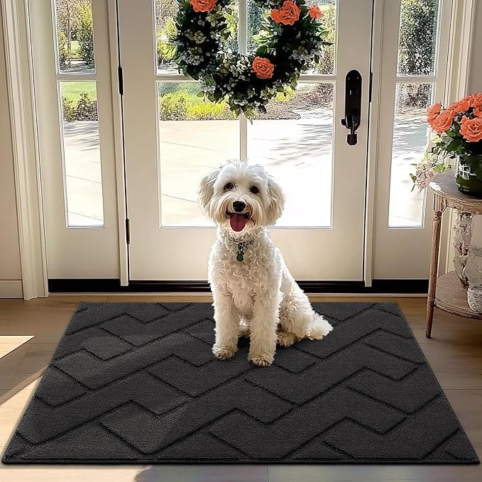 hicorfe Front Door Mat Outside Entrance,32"x40" Absorbent Muddy Dirt Resist Welcome Door Mats Outdoor Indoor,Stain and Fade Resistant,Non Slip Backing Entry Mat Doormat for Entryway(Charcoal)