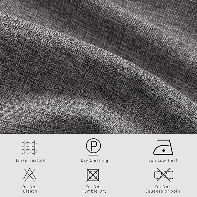 Macochico Gray 100% Blackout Linen Curtains 96 Inches Long Pinch Pleated Curtains for Bedroom Living Room Nursery Farmhouse Insulated Sound Reducing Drapery with Tieback 84”Wx96”L 1 Panel