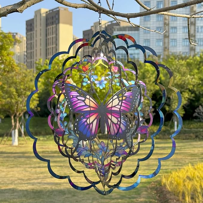 Wind Spinners Outdoor Butterfly Decorations - Birthday Gifts for Women Mom Grandma, Butterflies Hanging Wind Spinner 12 inch 3D Wind Sculptures for Garden Decor for Outside, Patio, Yard, Outdoor