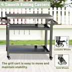 Domi 3-Shelf Outdoor Grill Table, Grill Cart Outdoor with Wheels, Pizza Oven and Food Prep Table, Blackstone with Stainless Steel Tabletop, BBQ Stand for Blackstone Griddle for Outside BBQ