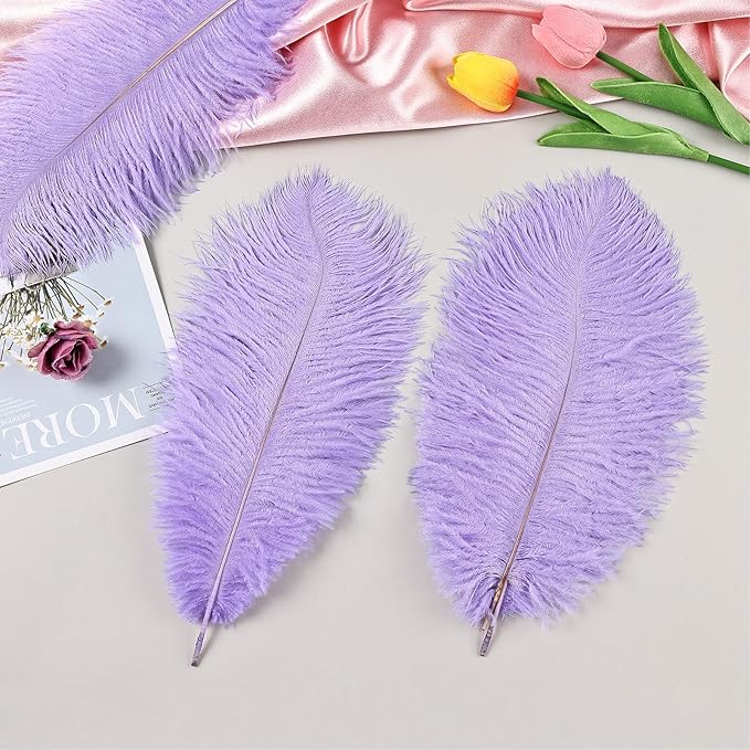 THARAHT Lavender Ostrich Feathers 12pcs Natural Bulk 10-12Inch 25cm-30cm for Crafts Wedding Party Centerpieces Easter Gatsbi and Decoration Feather