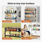 16.9 Inch Wide Large Capacity Magnetic Spice Rack for Refrigerator, 4 Pack Metal Fridge Shelf, Black