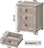 Farmhouse Night Stand Set of 2, 18" End Table with 3 Drawer Metal Handle, Dresser for Bedroom, Sofa Bed Side Table Chest of Drawers,Wood Nightstand Cabinet for Organizer, Living Room-Oak
