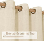 LAMIT Semi Sheer Linen Curtains for Living Room, 80 Inch Length, Light Filtering Panels Bronze Grommet Faux Linen Textured Window Drapes for Bedroom/Porch, Beige, 52 x 80 Inch, 2 Panels