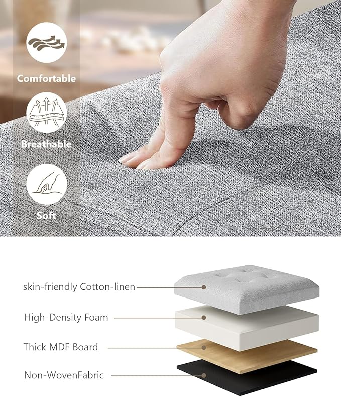 15 Inches Small Folding Storage Ottoman Cube, Storage Footrest, Foot Rest Stool, for Living Room, Bedroom, Dorm, Hallway, Entryway, Light Gray