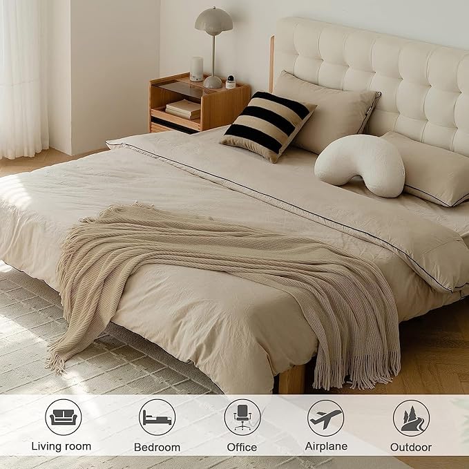 lifein Throw Blanket for Couch, Soft Boho Decor Bed Throw,Cozy Beige Knitted Chenille Small Farmhouse Lightweight Throw for Spring(Beige,60 * 80")