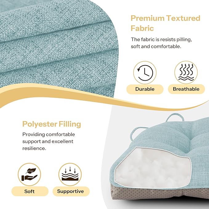 Non Slip Chair Cushions for Dining Chairs Set of 4 Kitchen Chair Cushions 18"x18"x3" Turfted Chair Pads Comfortable and Soft Seat Cushion with Ties, Aqua Blue