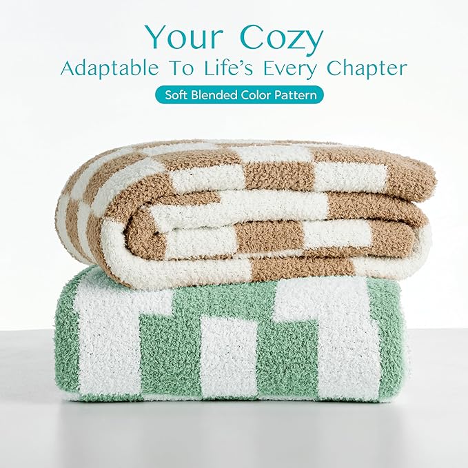 Joiedomi Throw Blanket for Couch, Sage Green Checkered Knitted Blankets Gifts for Women Mom Girls, Cozy Cute Soft Throw Home Room Decor Aesthetic Women Mothers Birthday Gifts 50x70 Inches