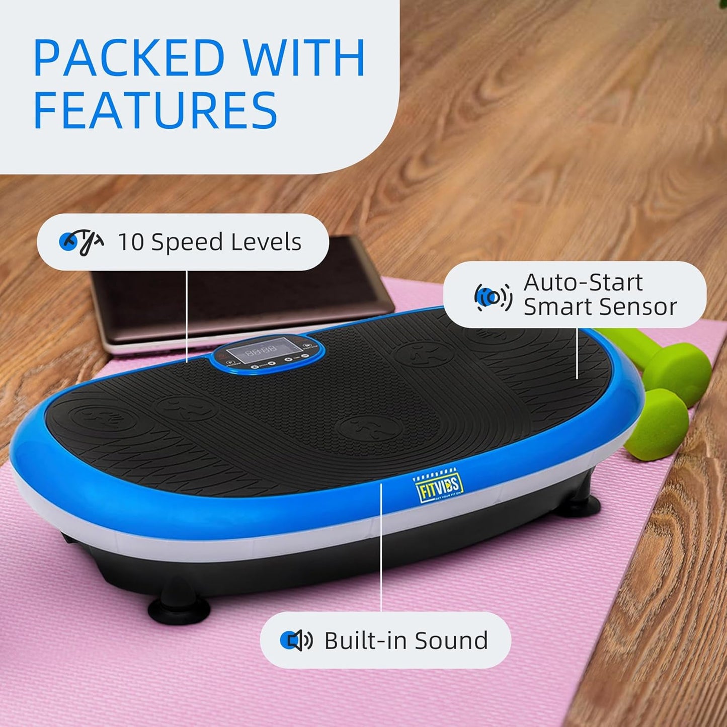 Vibration Plate Exercise Machine Workout Vibration Fitness Platform with Resistance Loops and Resistance Band, 2D, 3D or 4D