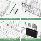 MAJALiS Dish Drying Rack in Sink - Small Dish Drainers for Kitchen Sink, Over The Sink Dish Racks with Utensil Holder, Stainless Steel Dish Rack in Sink, Silver