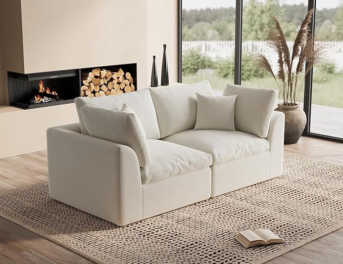 78.9" Loveseat Sofa, Cloud Boneless Couches for Living Room, Modern Modular Sectional Sofa, Oversized, Warm White
