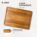 Acacia Wood Cutting Board for Kitchen - 1 inch Thick FSC Certified Wood Charcuterie Cheese Board with Side Handles and Juice Grooves, Wooden Chopping Block for Meat and Veggies, 17x12 inch