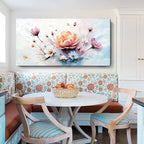 amatop Large Floral Wall Art – Modern Pink White and Blue Abstract Colorful Flower Bouquet Print Large Botanical Canvas Picture Nature Artwork Wall Decor for Living Room Bedroom Office 48x24 inch