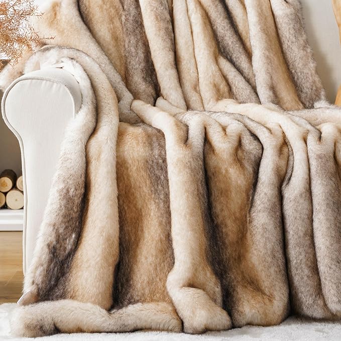 BATTILO HOME Luxury Faux Fur Throw Blanket, Soft Cozy Mink Fur Blanket for Couch, Sofa, Chair, Bed, Thick Warm Fall Fur Throw Blankets, 50"x60"
