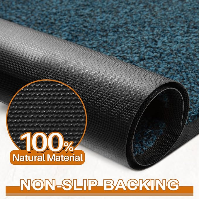 Mibao Front Door Mat, Dirt Trapper Welcome Mat for Outdoor Indoor, Non-Slip Waterproof Doormat, Durable Machine Washable Low Profile Entry Rug for Back Door Outside Patio Porch, 72" x 48", Blue