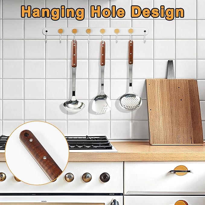 FJNATINH Stainless Steel Wok Spatula,Ladle,Skimmer Ladle Tool Set,Mirror Polished Cooking Utensils with Wooden Handle,Easy to Clean Wok Accessories,Sliver 3 PCS