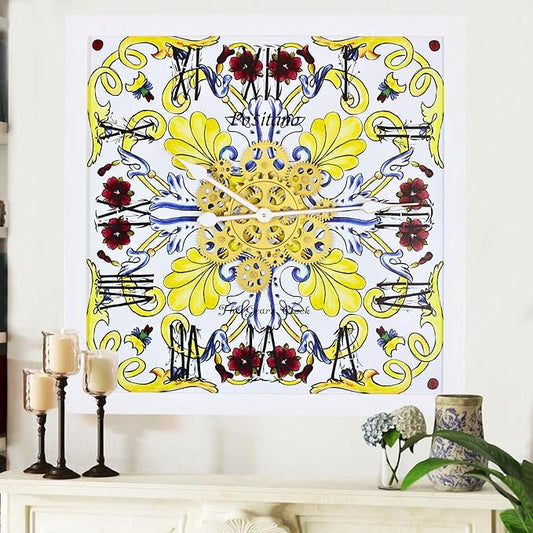 The Gears Clock Wall Clock Italy Collection with Moving Gears (Positano, 24 inches (60 cm))