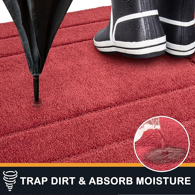 PURRUGS Dirt Trapping Door Mat 32" x 47", Non-Slip/Skid Machine Washable Entryway Rug, Dog Doormat, Super Absorbent Welcome Mat for Muddy Wet Shoes and Paws, Burgundy Red