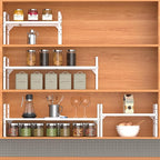iPEGTOP Expandable Cabinet Storage Shelf Organizer Rack, Heavy Duty Cupboard Stand Spice Rack Adjustable Height Garage Pantry Shelf Space Riser for Counter Kitchen Organization, White, 1 Pack