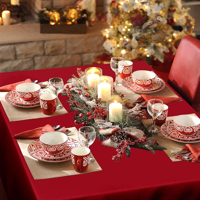 sancua Rectangle Tablecloth - 54 x 78 Inch - Stain and Wrinkle Resistant Washable Polyester Table Cloth, Decorative Fabric Table Cover for Dining Tables, Buffet Parties, Christmas Red