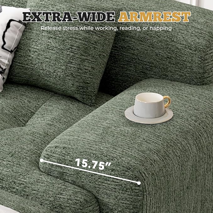 122" Modern L Shaped Modular Sectional Sofa, Boneless Couches for Living Room with Ottoman,4 Seater Convertible Chenille Cloud Couch Sofa Set, No Assembly Required, Green 1 PCS
