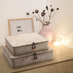 Whitewash Seagrass Basket with Lid Rectangular Decorative Storage Boxes for Shelf Organize Snack Toys Set of 2 (Large+Small)