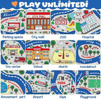 Kids Carpet Playmat Rug Player Car Rug,City Life Traffic Road Map Mat Educational Game Area Rug for Toddler Children Playroom Classroom Bedroom (Blue,6 x 9 ft)