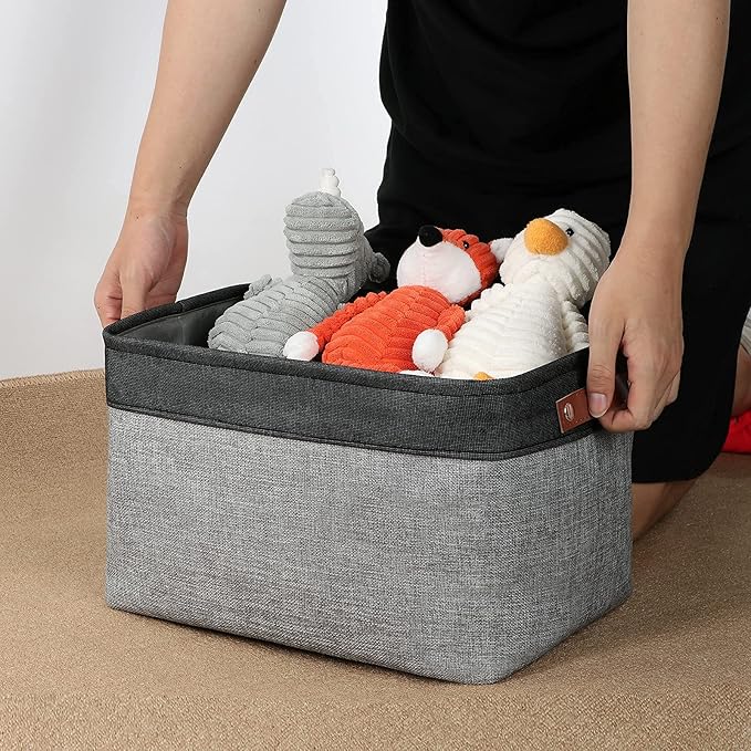 DULLEMELO Fabric Baskets for Storage, Rectangular Fabric Storage Bins Collapsible, Perfect for Shelves, Closets, Nursery, Empty Gift Baskets (3-Pack Medium-15 inch X 11 inch X 9.5 inch , Black&Grey)