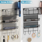 VITVITI Metal Hair Tool Organizer Wall Mount, Hair Dryer Holder with 3 Tier Shelf Basket Hooks, Bathroom Hair Styling Tool Organizer for Curling Iron/Blow Dryer/Straightener, Matte Black