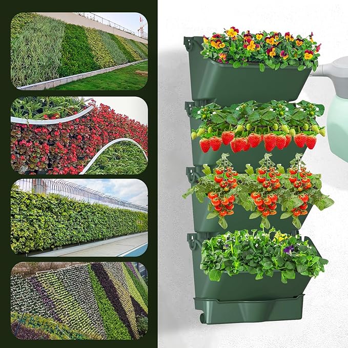 Self-Watering Wall-Mounted Planter Indoor/Outdoor Decor, Wall Planter Indoor Vertical Living Green PlantWall with 4 Pots Easy Installation 12.9''x5.5'' x26.7''