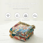 MSGKV Boho Throw Blanket for Couch Bed Chair 100% Cotton Muslin Breathable Vine Embroidery Blanket 50"x60" Sofa Blankets for All Seasons Lightweight Farmhouse Blankets Boho Home Decor