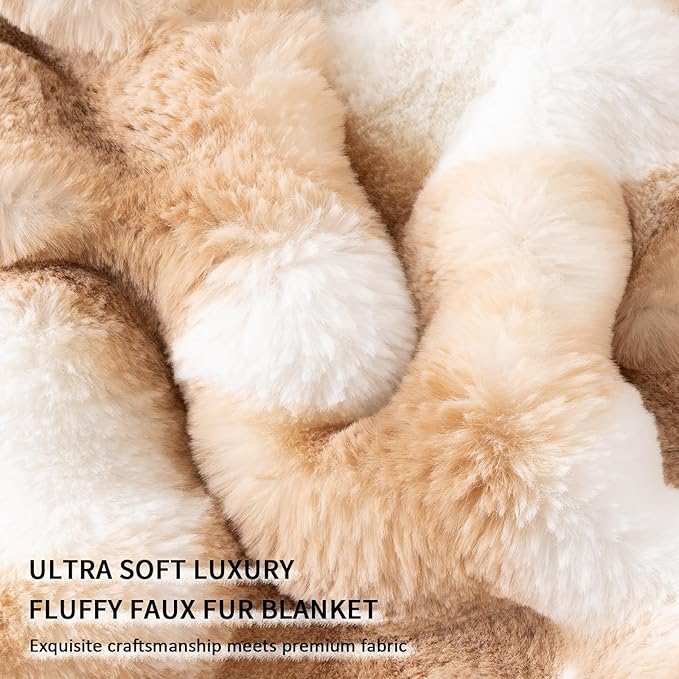 Cozy Faux Fur Throw Blanket for Bed-Warm Fuzzy Throw Blanket, Soft Plush Thick Bubble Blankets for Bedroom and Living Room, Furry Luxury Blanket, 90 x 108, Tie-Dye Brown