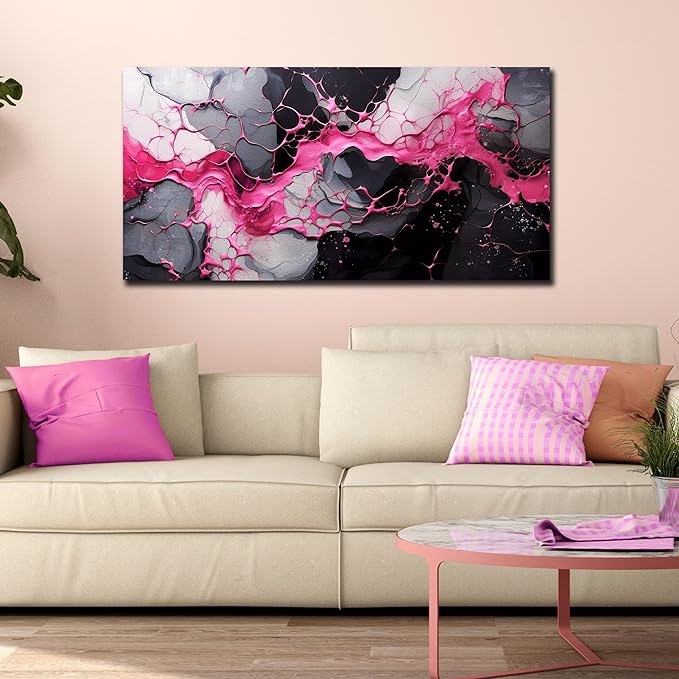 GUGIKA Pink Wall Art for Living Room, Abstract Canvas Wall Decor for Bedroom Decor, Modern Print Paintings, Size 24x48 Inches