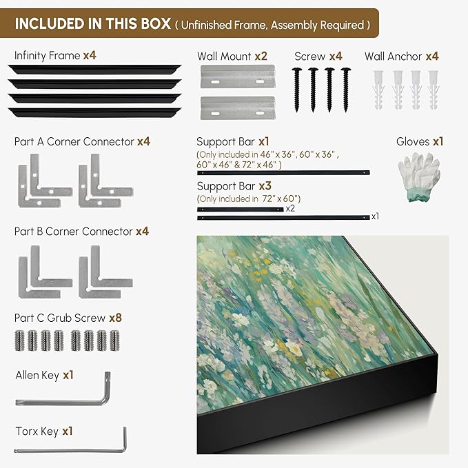 SIGNWIN 36"x60" Extra Large Framed Wall Art Wildflower Meadow Landscape Soft Pastel Nature Illustration for Home Living Room Bedroom Decor (Frame Assembly Required)