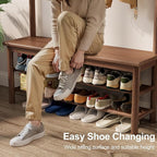 Coat Rack with Shoe Storage, Wooden Hall Tree with Bench, 11 Hooks and 2-Tier Storage Shelves, 3-in-1, Entryway Bench with Coat Rack (39.3"-Walnut)
