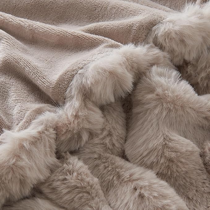 Lotus Karen Faux Fur Throw Blanket Linen - 800 GSM Bubble Rabbit Fluff Blanket for Couch Bed Sofa,Softest Fluffy Fuzzy Cozy Blanket,Thick Furry Plush Shaggy Warm Blankets for Women,90x90 Inches