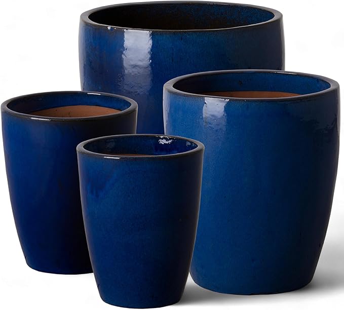 Emissary Home and Garden Bullet 12in., 14in., 15.5in., 21in. H Blue Ceramic Round Planters with Drainage Hole (Set of 4)
