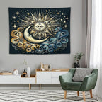 HZOHNAGO Sun Moon Tapestry Boho Golden Stars Pattern Printed Wall Tapestry Wall Hanging for Bedroom Living Room Dorm 80" W x 60" H
