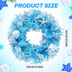 24 Inch Coastal Seashell Large Wreath with Natural Starfish & Scallops Shell, Blue Beach Style Front Door Wreath with for Spring Summer, Farmhouse Rustic Indoor Outdoor Home Wall Wedding Decor