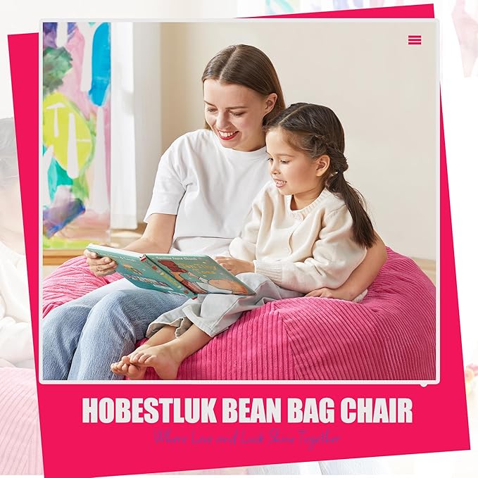 Hobestluk 3.5FT Bean Bag Chair Adult Bean Bag Chair Large Bean Bag Chair with Filler Included Teardrop Bean Bag with Removable Cover for Bedroom Living Room - (Large, Pink)
